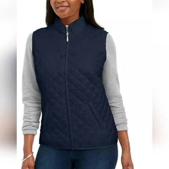 Karen Scott Jackets & Blazers - Karen Scott Petite Navy Quilted Sleeveless Winter Sport Vest PP